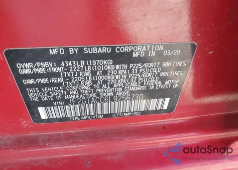 2020 Subaru Crosstrek Premium из США, поврежденный, VIN JF2GTACC6L9256730